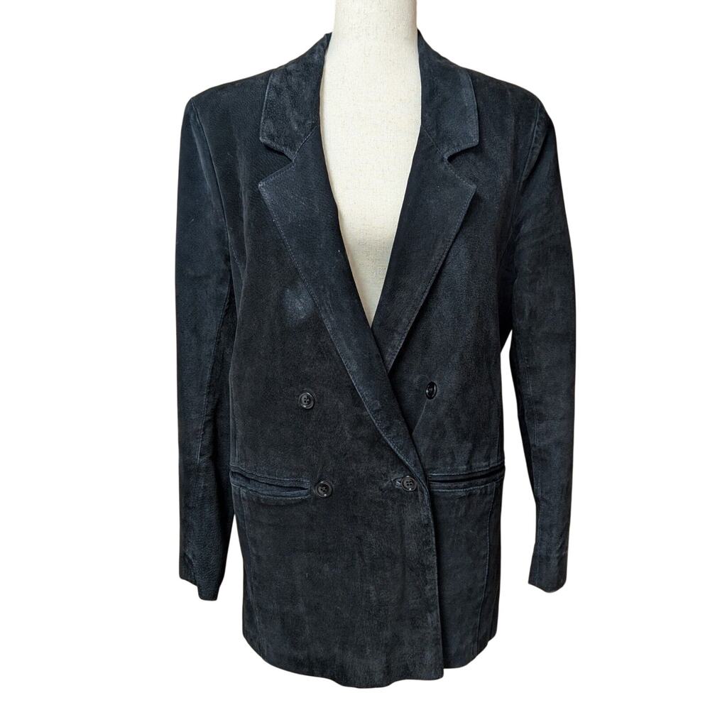 Vintage Black Suede Leather Women's Blazer Avanti Size 10 Western Jacket Coat